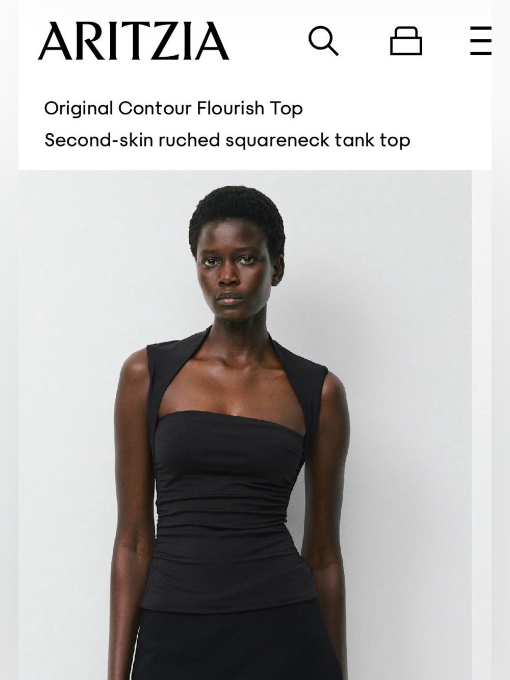 Aritzia Black Ruched Square-Neck Tank Top